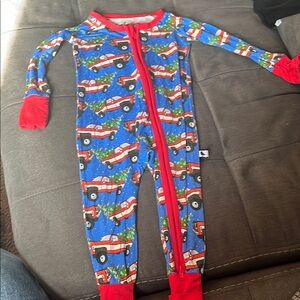 B23 Babalus Bamboo Christmas Blue and Red One Piece Pajamas